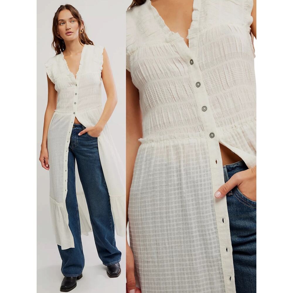 Free People Ethereal Cottage Desert Dazed Midi Dress Maxi Top Ivory Medium Boho - Picture 12 of 15